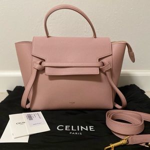 CELINE MICRO BELT BAG IN GRAINED CALFSKIN, 
VINTAGE PINK